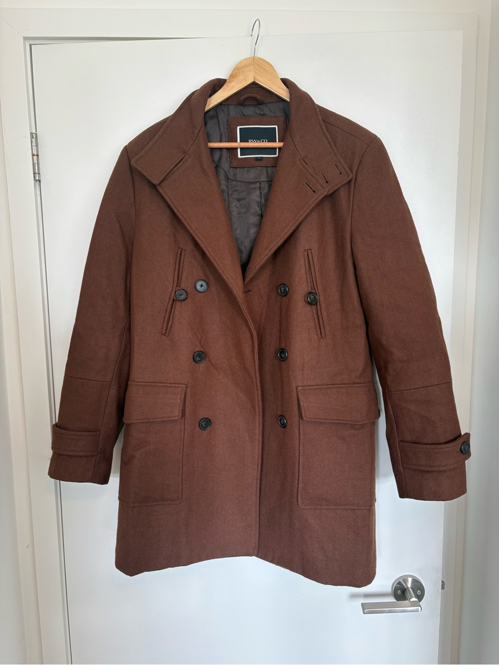 RW&CO. Men's Brown Double-Breasted Wool Peacoat